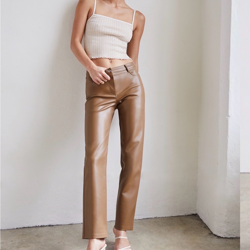 Wilfred Aritzia Melina Low Rise Brown Vegan leather Pants, 4